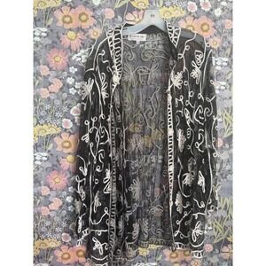 Brownstone Studio New York Black Sheer‎ Embroidered Kimono Jacket Cardigan 22W